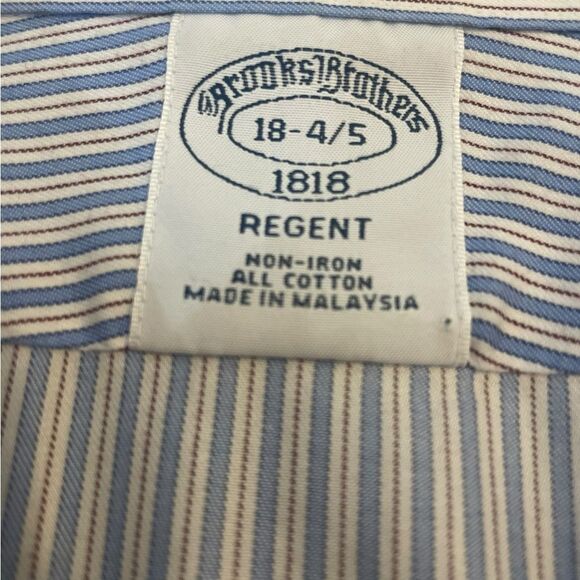 Brooks Brothers Regent Button Down Shirt Non Iron Red White Blue Stripes Mens 18 - Picture 7 of 10